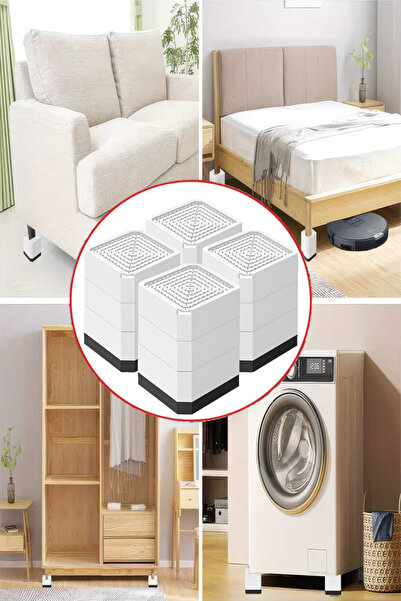 TİNEKE HOME Beyaz Eşya Ve Mobilya Ayağı Ve Dolap Yükseltici Ayak Kaydırmaz Ve Yükseltici 4 Lü BEYAZ KARE 10,5 cm