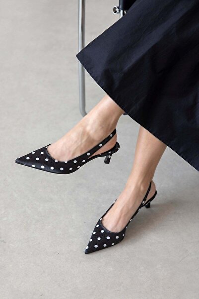 STRASWANS Molly Women's Heeled Satin Shoes Black Polka Dot