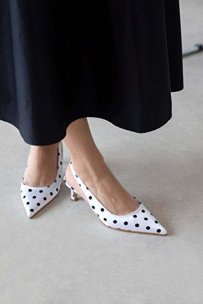STRASWANS Molly Women's Heeled Satin Shoes White Polka Dot