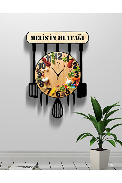 Bilge Lazer Kişiye Özel Ahşap Dekoratif Mutfak - Cafe Duvar Saati. 40 cm