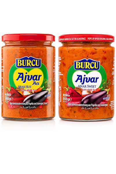 BURCU Ajvar Kahvaltılık Sos 560 gr x 2 Adet (Acılı ve Tatlı)