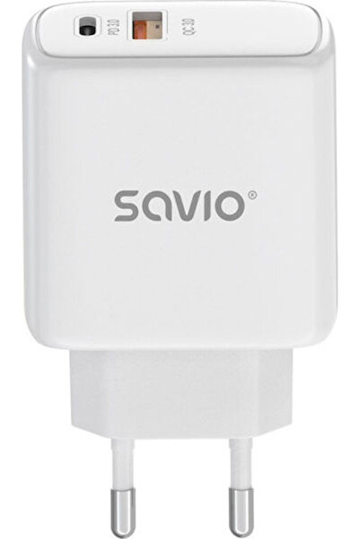 Savio Φορτιστής Χωρίς Καλώδιο με Θύρα USB-A και Θύρα USB-C, Παροχή Ισχύος 20W...