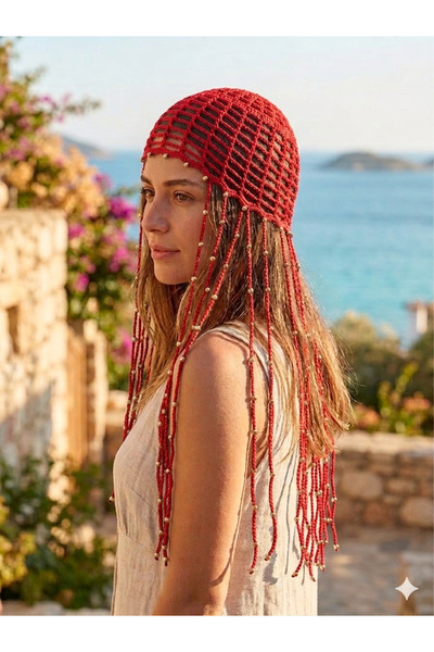Voiste Hand Knitted Bohemian Tassel Hair Bandana / Hair Net with Gold Accesso...