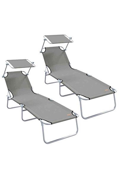vidaxl Șezlong 2 pcs Gri 58 x 188 x 77cm Poliester