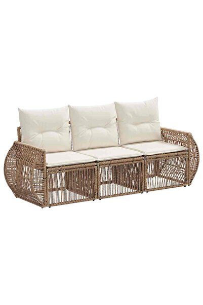 vidaxl Garden Sofa Set 3 pcs Beige and Cream White Poly Rattan