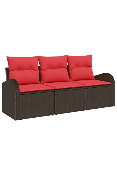 vidaxl Set de canapele pentru grădină 3 pcs maro și roșu Rattan poli