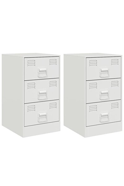 vidaxl Noptiere, 2 buc., alb, 34,5x39x62 cm, oțel