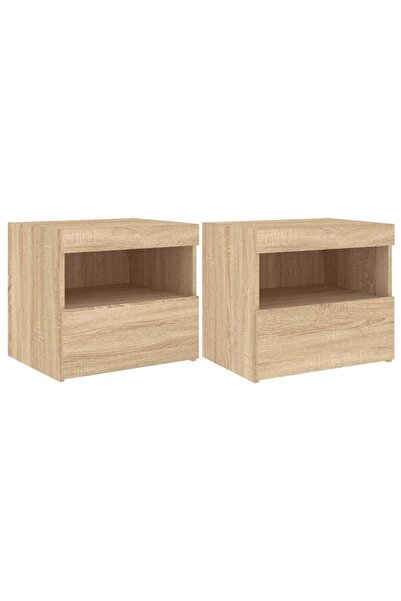vidaxl Noptiere cu lumini LED, 2 buc., stejar sonoma, 50x40x45 cm