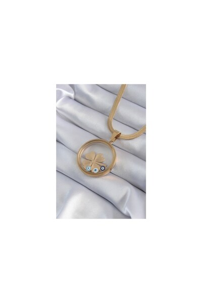 C&On Design قلادة نسائية من الفولاذ 316L باللون الذهبي على شكل سلسلة إيطالية قابلة للفتح على شكل مروحة على شكل نبات البرسيم