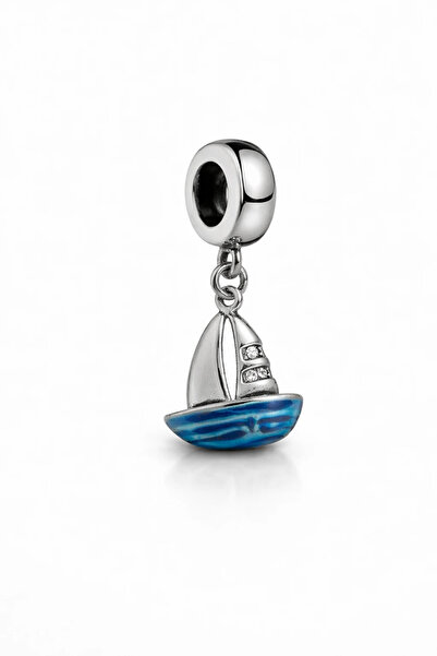 MakeWell Swinging Charm with Steel Sailboat Figure – Blue Enamel Sea-Themed C...