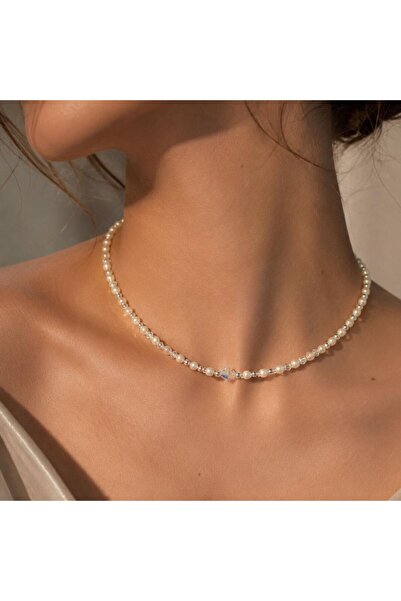 Kareline Colier Choker cu Perle de Cultură, Stil Bob de Orez și Cristal Preci...