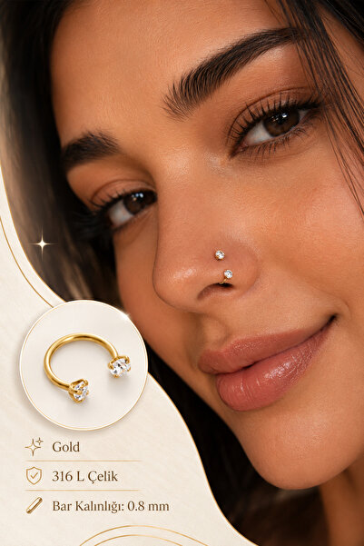 Sacce Scarves&Accessories Zirkon Taşlı Gold Yarım Halka Burun Piercingi 316L ...