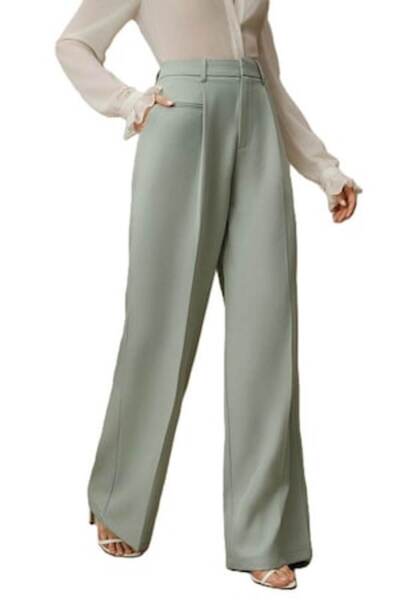 StreetWear Outlet Women's Pants, Elegant, High Waist & Straight Cut, Mint Gre...