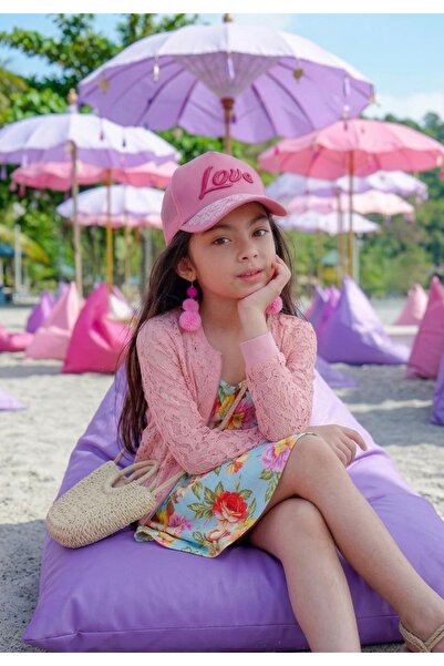 LAGRANZE قبعة ذات حافة مطرزة بنقشة الزهور للفتيات من عمر 4-7 سنوات