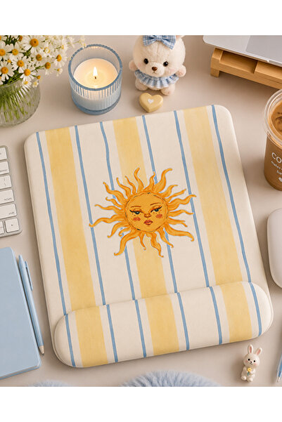 matizya Güneş Desenli Kare Bilek Destekli Mousepad 19x23 cm Ergonomik Kaymaz ...
