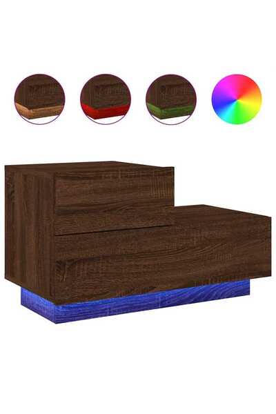 vidaxl Noptieră cu lumini LED, stejar maro, 70x36x40,5 cm