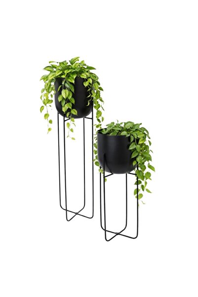 Koopman Set of two decorative plant and flower pots, made of black metal, wit...