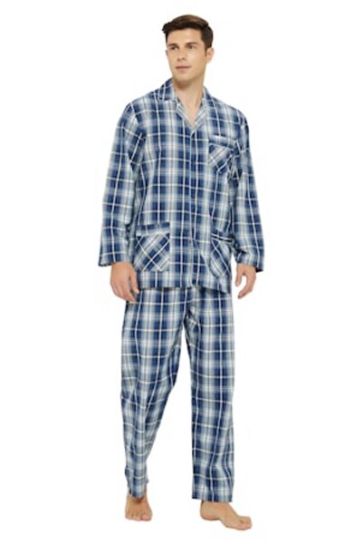 Global Set de pijamale pentru bărbați, stil clasic, din bumbac, cu mânecă lun...