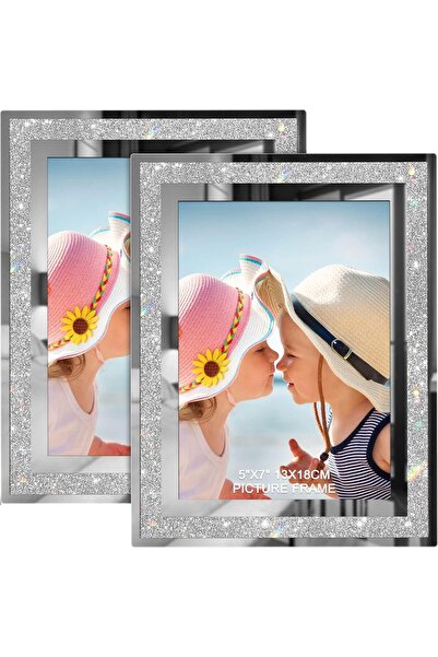 Arabest 2-Piece 5x7 Picture Frames,Glitter Glass Photo Frame,Creative Tableto...