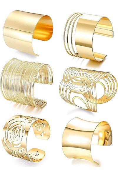 JEWEBELLA 6 Pieces Women's Cuff Bracelet Wide Adjustable Gold Coil Silver Pla...