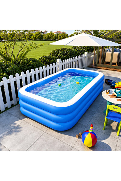 Rovitech Piscina gonflabila dreptunghiulara, baza moale, 3 inele, 260x175x60 ...