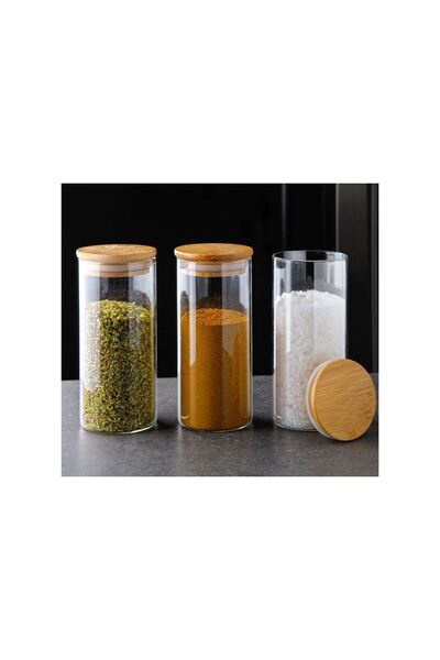 USTAOGLUHOME 3-Piece Bamboo Lid Jar 400 ml