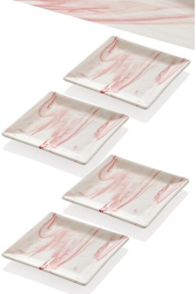 Yıldızan Nzr Beautestore Setabianca Pink Marble Look 4-Piece Cake Plate 18 cm...