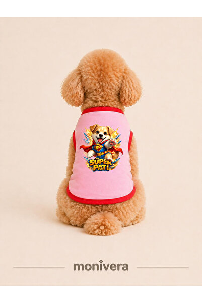 Modetra New Season Summer Super Paw Printed Colorful Ribbed Dog Outfit - Unde...