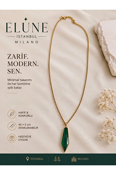 ELUNE İSTANBUL &Milano Emerald Green Geometric Stone Gold Chain Necklace