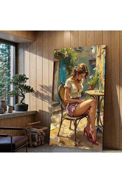 HOME MODE Elegant Woman Sitting at Cafe Table Canvas, Summer Outdoor Scene, R...