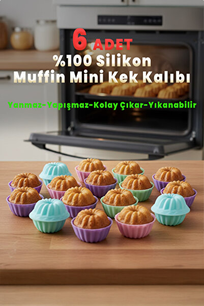 Stork 6 Pieces Silicone Cupcake Muffin and Mini Cake Mold, Non-Stick, Heat Re...