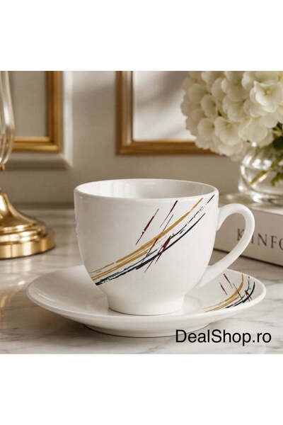 dealshopromania Set of 6 Porcelain Cups 180 ml with Saucers – Abstract Elegan...