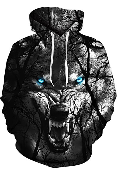 OEM Black wolf hoodie, lined, unisex, long sleeve, hood, XL