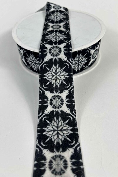 Hobigram Monartex Black and White Ethnic Patterned Decorative Ribbon 1 Meter