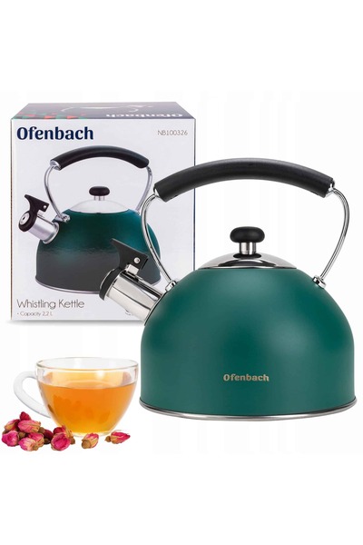 Ofenbach Ceainic emailat modern cu fluier, 2.2L, verde