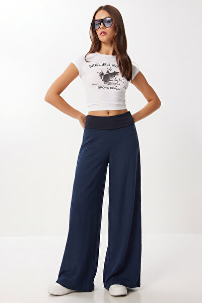 Lovelyİstanbul Yüksek Bel Yazlık Keten Pantolon LUB0350 LACİVERT