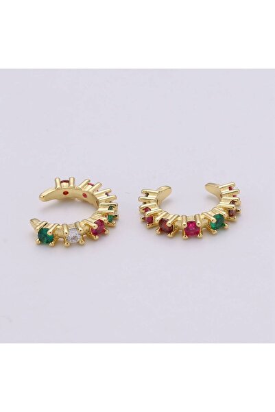 Zâna Casei Gold Ear Cuff Earrings with Colored Stones, Elegant Semi-Circular ...