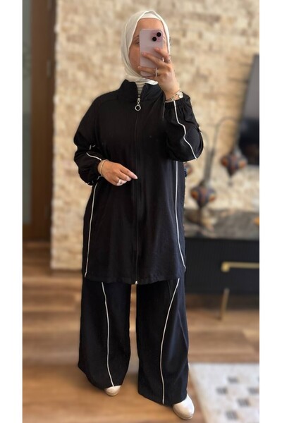 MİMİ Luxury Wear Set dublu pentru femei, cu detaliu de tiv și fermoar, stil h...