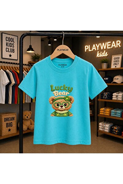 playwear Lucky Bear Green Printed 100% Παιδικό unisex μπλουζάκι 5 6 -7 8-9 10...