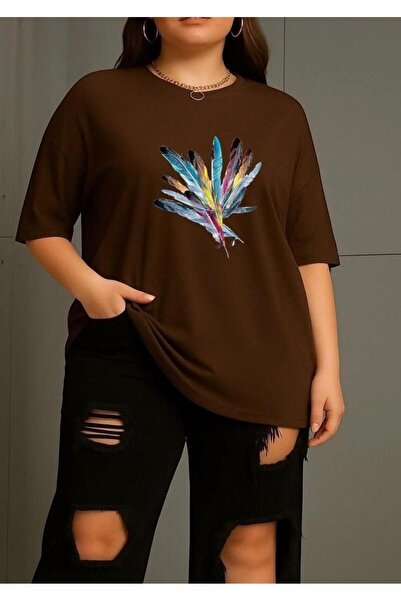 NIGRUM PARDUS TRICOU DE DAMĂ MĂRIME MARE, 100% BUMBAC, CU IMPRIMEU PENE COLORATE