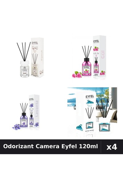 Eyfel Top Bottom Set of 4 Room Air Fresheners with Sticks 120ml - Cotton, Ros...