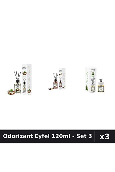 Eyfel Set 3 Odorizante Camera cu Betisoare 120ml - Nuca Cocos, Vanilie, Lacra...