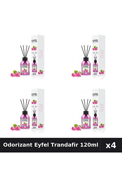 Eyfel Pachet 4 Odorizante Camera cu Betisoare Trandafir 120ml - Parfum Intens