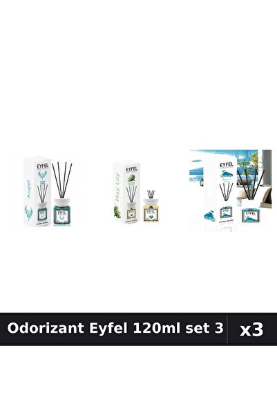 Eyfel Set 3 Odorizante Camera cu Betisoare - Angel, Lacramioare, Ocean 120ml