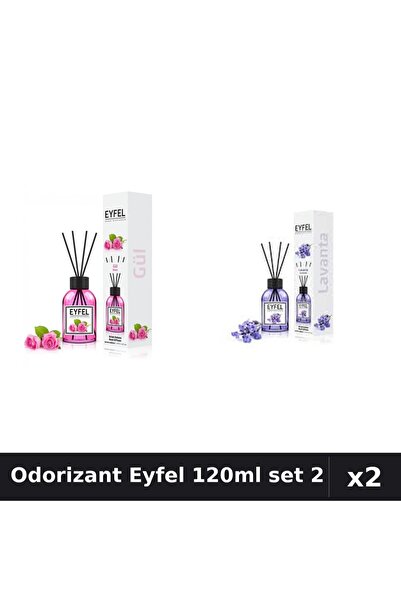Eyfel Set 2 Odorizant Cameră cu Betișoare 120ml - Lavandă, Trandafir Parfum I...