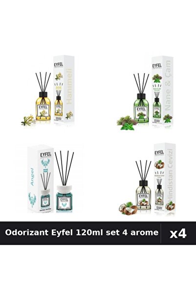 Eyfel Set 4 Odorizante Camera cu Betisoare 120ml - Angel, Pin Menta, Cocos, M...