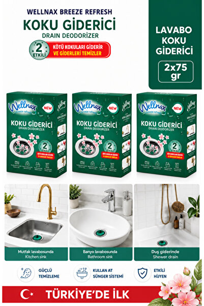 Wellnax breeze refresh 3 Adet Lavabo Koku Giderici Anında Etkili 2x75 g