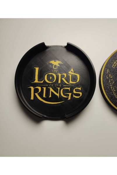 3D Layshop 7-Piece Fantastic Cinema Coaster Set with Stands - Legendary Ring-Themed Black Gold Mug Coasters