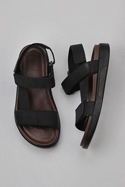 BUENO Shoes Siyah Nubuk Deri Erkek Sandalet 11s23213