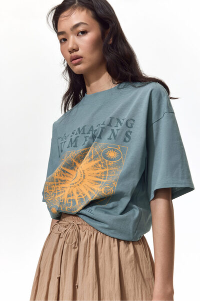 H&M Baskılı Oversize Tişört